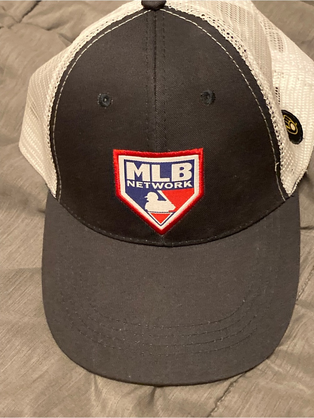 MLB Network Black Front White Mesh Trucker Hat with Red & Blue Patch